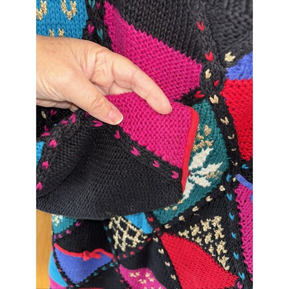 Brownstone Studio Vintage Black Snowflake Metallic Thread Knit Sweater L Cotton - Picture 4 of 8